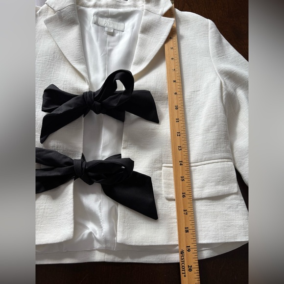 ZARA Bow Tie Short Jacket Blazer Linen Blend XS Faux Pockets Blogger Favourite - Picture 12 of 12